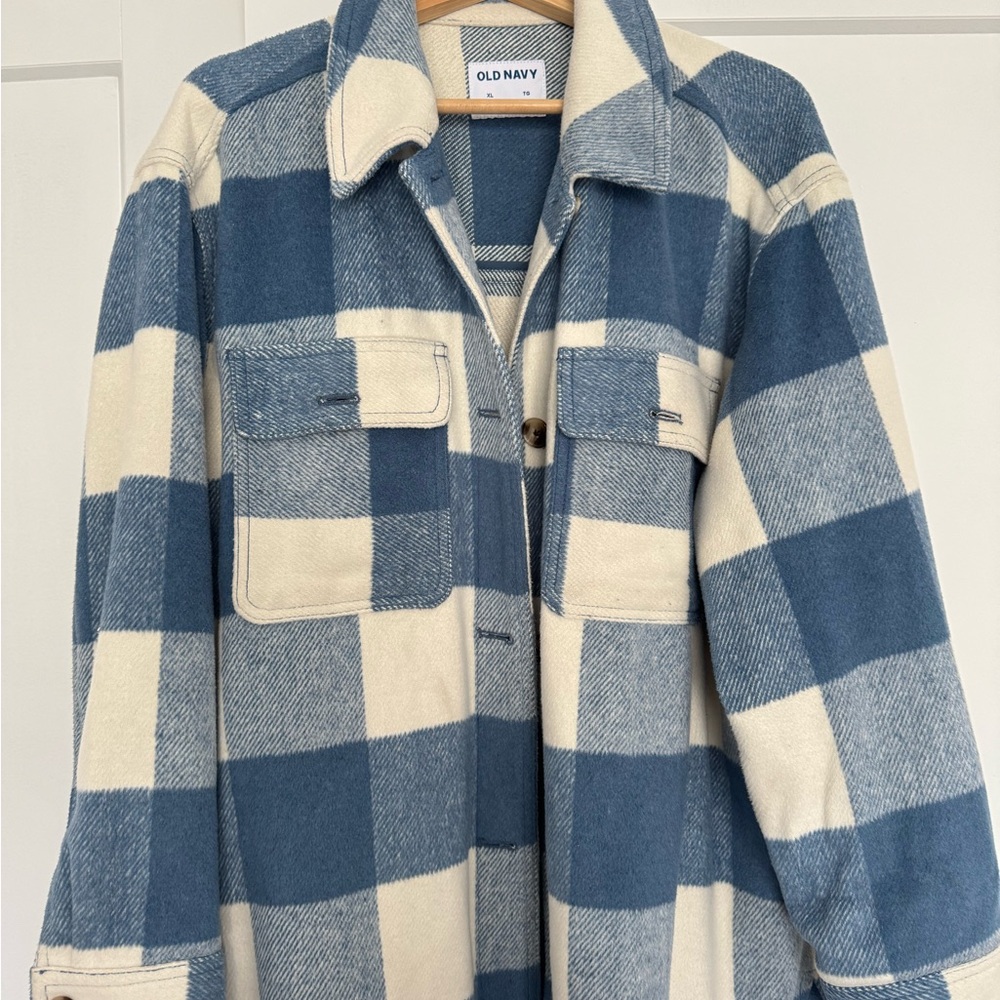 Blue and White Checkered Wool Jacket
